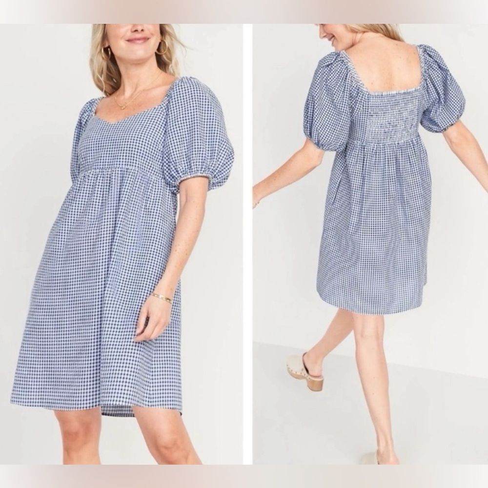 Old Navy Fit & Flare Puff-Sleeve Seersucker All-Day Mini Dress Sz Small